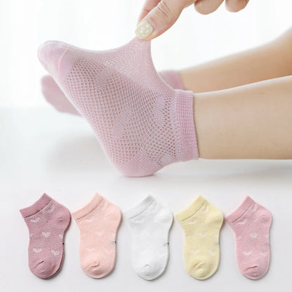 5 Pairs Sets 1 to 3 Years Old Soft Cotton Baby Short Tube Mesh Socks Summer Accessories for Baby Girl Boy Clothing Colorful Gift Leedoar