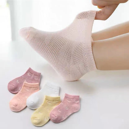 5 Pairs Sets 1 to 3 Years Old Soft Cotton Baby Short Tube Mesh Socks Summer Accessories for Baby Girl Boy Clothing Colorful Gift Leedoar