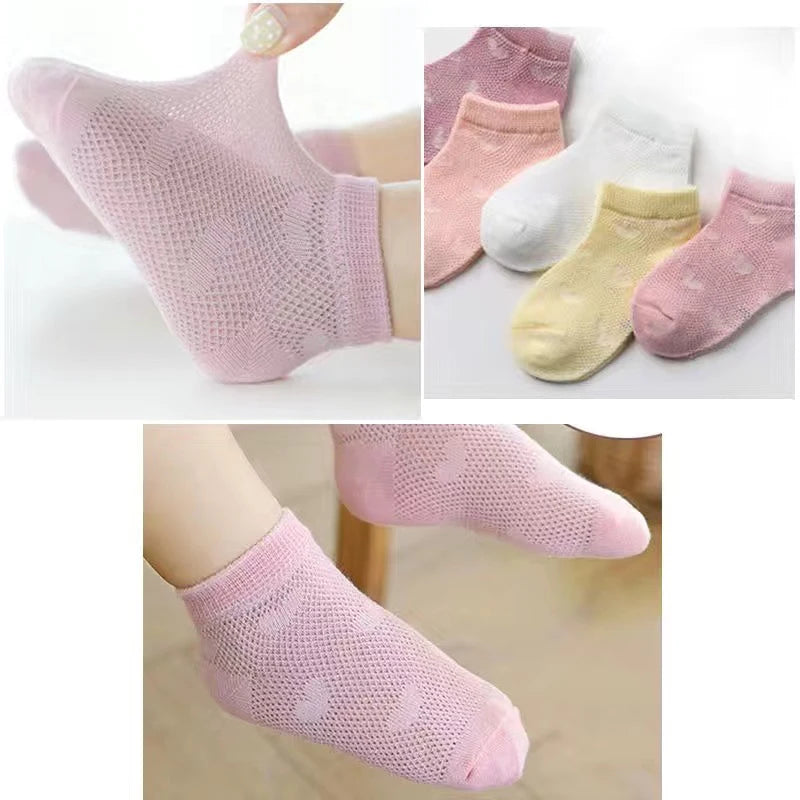 5 Pairs Sets 1 to 3 Years Old Soft Cotton Baby Short Tube Mesh Socks Summer Accessories for Baby Girl Boy Clothing Colorful Gift Leedoar