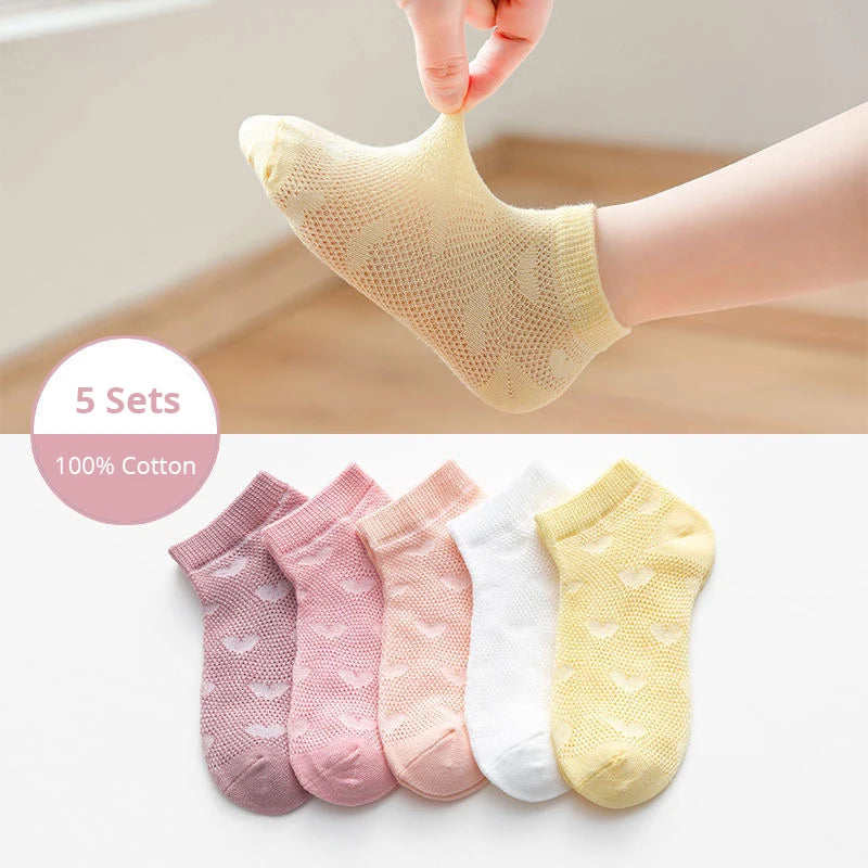 5 Pairs Sets 1 to 3 Years Old Soft Cotton Baby Short Tube Mesh Socks Summer Accessories for Baby Girl Boy Clothing Colorful Gift Leedoar