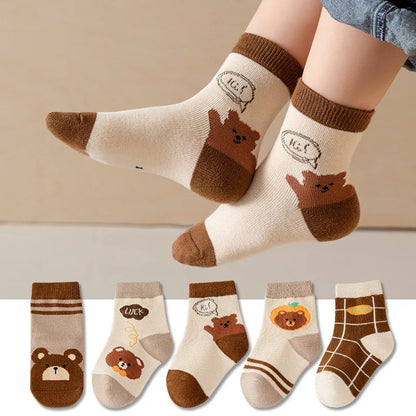 5 Pairs of Spring and Autumn CHILDREN'S Socks Girls and Boys Cartoon Socks Leedoar