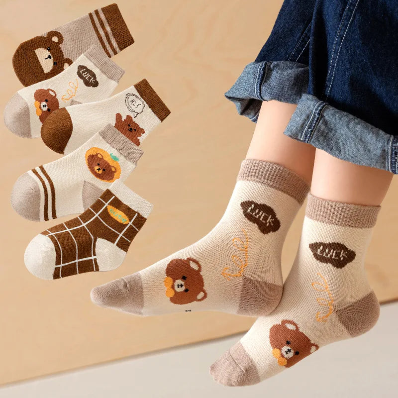 5 Pairs of Spring and Autumn CHILDREN'S Socks Girls and Boys Cartoon Socks Leedoar