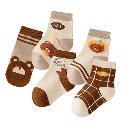 5 Pairs of Spring and Autumn CHILDREN'S Socks Girls and Boys Cartoon Socks Leedoar