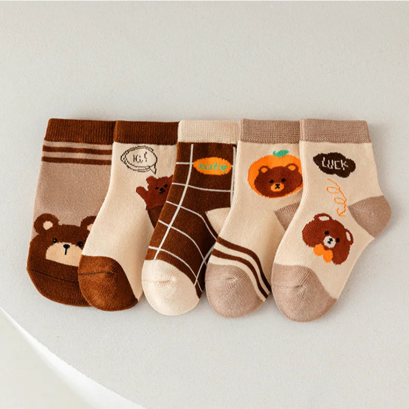 5 Pairs of Spring and Autumn CHILDREN'S Socks Girls and Boys Cartoon Socks Leedoar