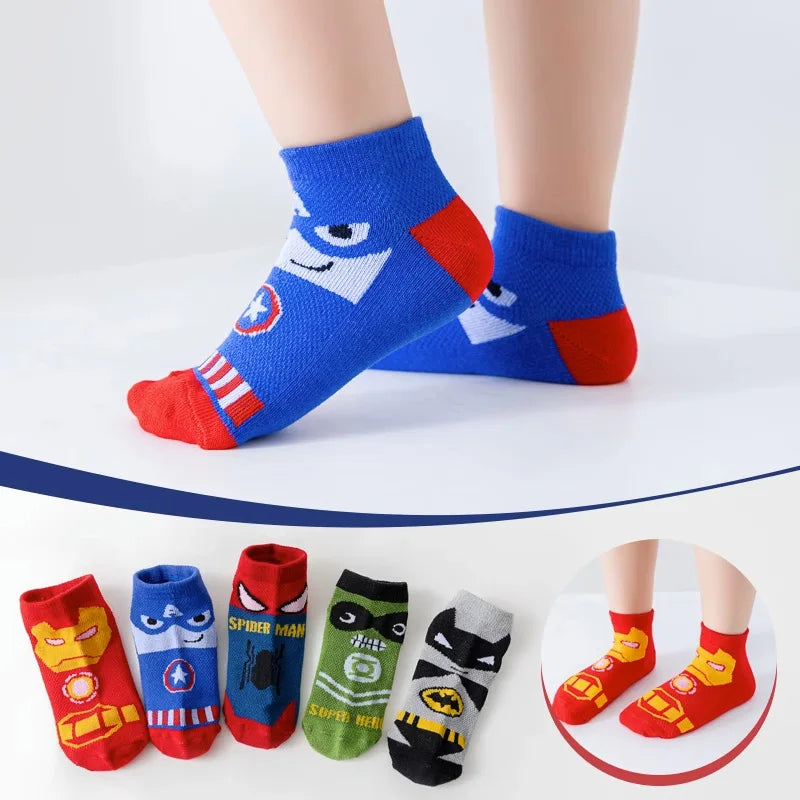 5 Pairs of Spring and Summer Thin European and American Fashion Cartoon Mesh Breathable Comfortable Sports Boys Cotton Socks Leedoar