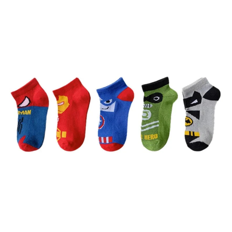 5 Pairs of Spring and Summer Thin European and American Fashion Cartoon Mesh Breathable Comfortable Sports Boys Cotton Socks Leedoar