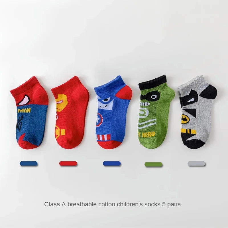 5 Pairs of Spring and Summer Thin European and American Fashion Cartoon Mesh Breathable Comfortable Sports Boys Cotton Socks Leedoar