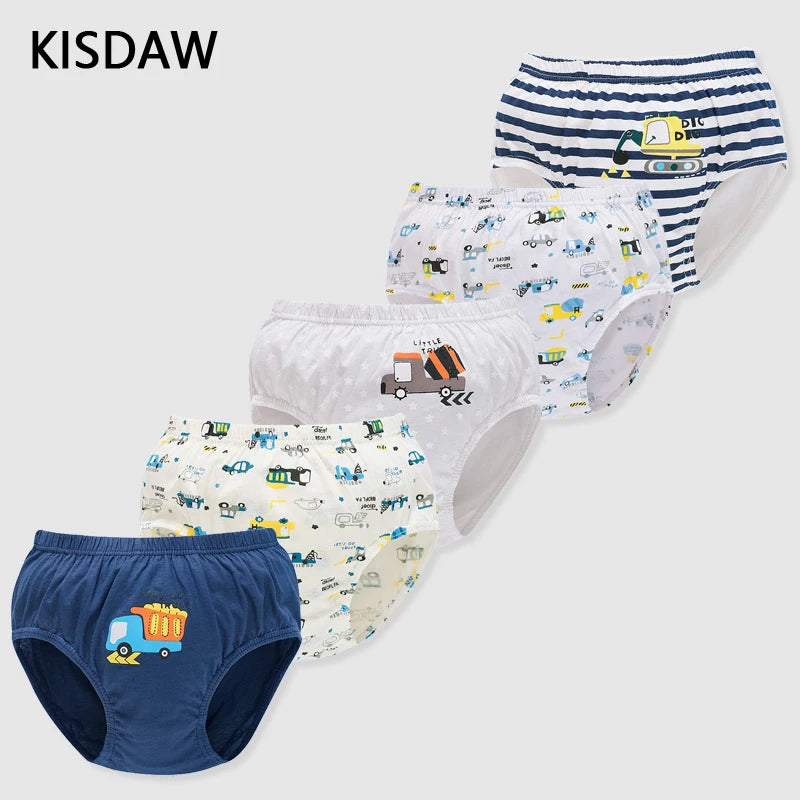 5 Pcs/Lot Children Underwear Boys Comfortable Cotton Kids Triangle Underpants Car Cartoon Briefs For Boys Aged 2 To 14 Leedoar