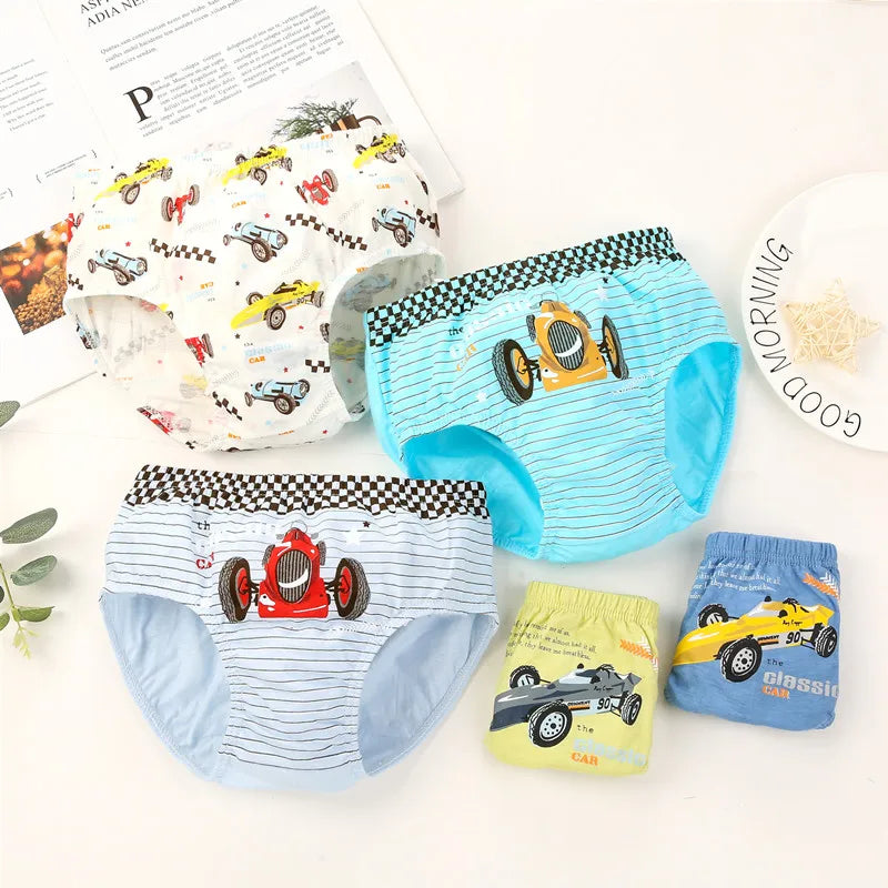 5 Pcs/Lot Children Underwear Boys Comfortable Cotton Kids Triangle Underpants Car Cartoon Briefs For Boys Aged 2 To 14 Leedoar