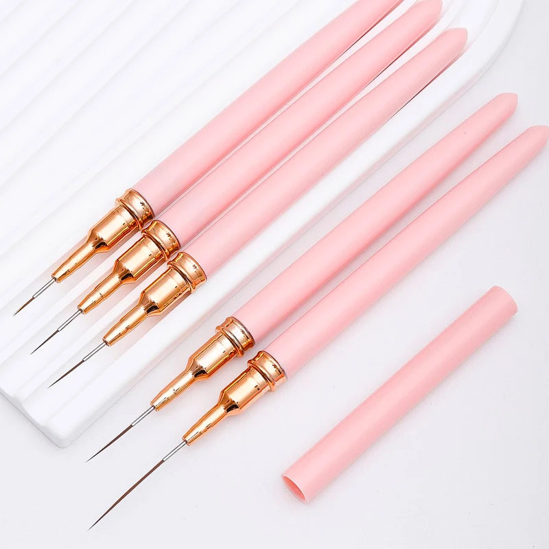 5 Pcs Nail Art Liner Brushes Set Elongated Lines Striping Drawing UV Gel Painting Nail Design Pen Professional Manicure Tool Leedoar