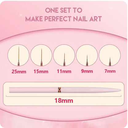 5 Pcs Nail Art Liner Brushes Set Elongated Lines Striping Drawing UV Gel Painting Nail Design Pen Professional Manicure Tool Leedoar