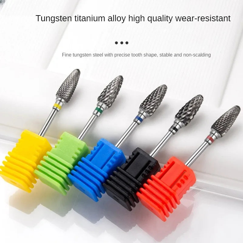 5 Size Tungsten Carbide Nail Drill Bit Rotary Manicure Cutters Bits for Manicure Drill Accessories Gel Removal  Nails Tools Leedoar