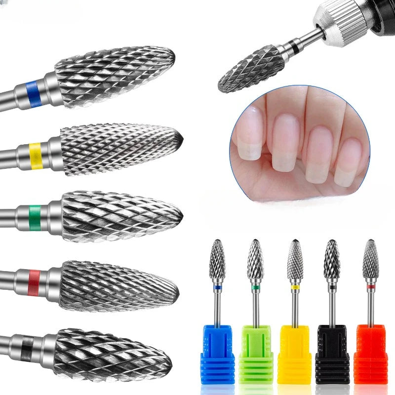 5 Size Tungsten Carbide Nail Drill Bit Rotary Manicure Cutters Bits for Manicure Drill Accessories Gel Removal  Nails Tools Leedoar