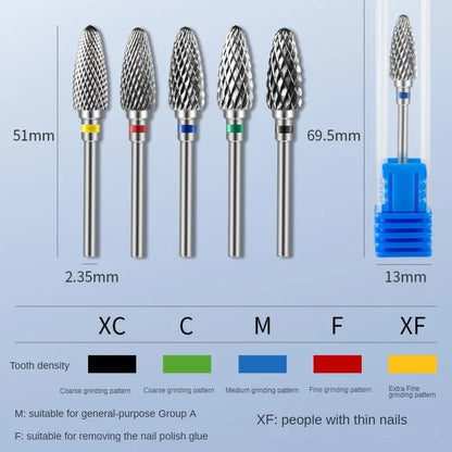 5 Size Tungsten Carbide Nail Drill Bit Rotary Manicure Cutters Bits for Manicure Drill Accessories Gel Removal  Nails Tools Leedoar