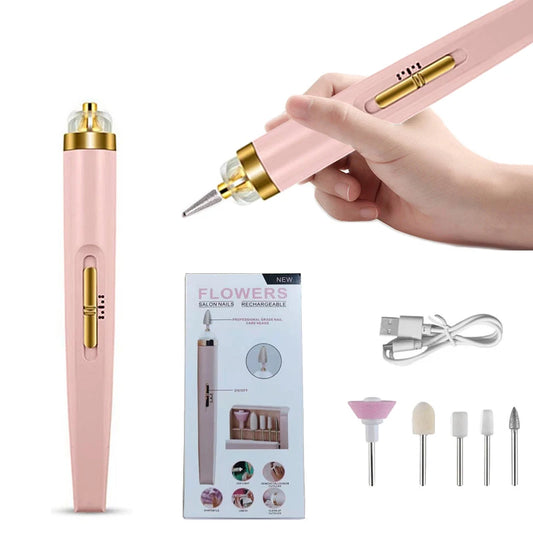 5 in 1 Electric Nail Polish Drill Machine With Light Portable Mini Electric Manicure Art Pen Tools For Gel Remover Leedoar