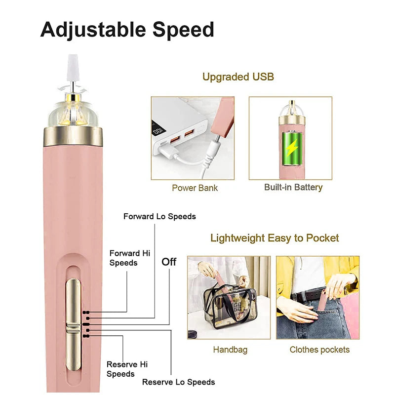 5 in 1 Electric Nail Polish Drill Machine With Light Portable Mini Electric Manicure Art Pen Tools For Gel Remover Leedoar