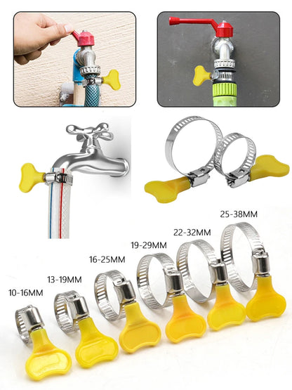 5 pcs 8-44mm Adjustable Yellow Plastic Handle Hand Twist Hose Clamps Worm Driving 201 Stainless steel Pipe Clips For Tube Leedoar