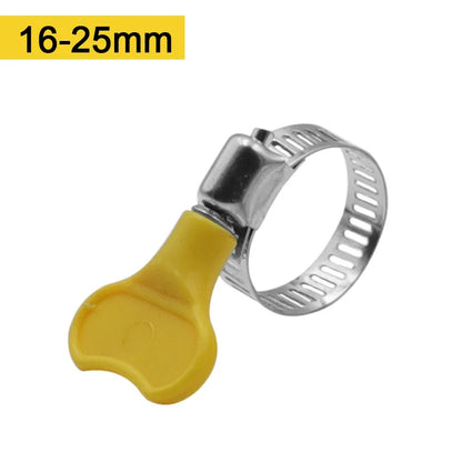 5 pcs 8-44mm Adjustable Yellow Plastic Handle Hand Twist Hose Clamps Worm Driving 201 Stainless steel Pipe Clips For Tube Leedoar