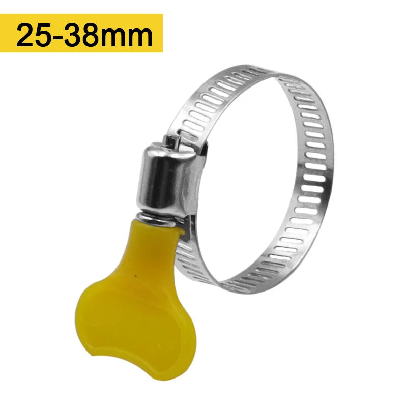 5 pcs 8-44mm Adjustable Yellow Plastic Handle Hand Twist Hose Clamps Worm Driving 201 Stainless steel Pipe Clips For Tube Leedoar