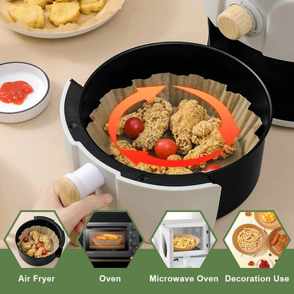 50/100Pcs Air Fryer Disposable Paper Liner Non-Stick Barbecue Plate Round Oven Pan Pad  For 16cm Air Fryer Micro-Wave Leedoar