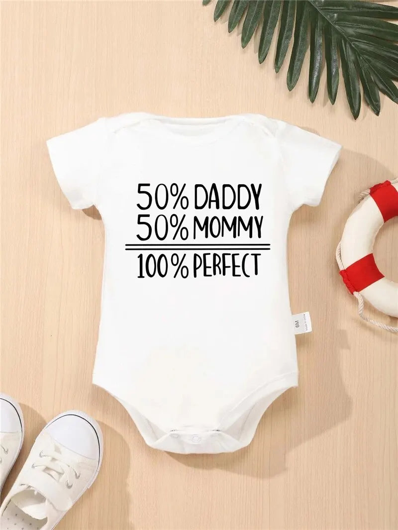 50% DADDY 50% MOMMY 100% PERFECT Letter Print Baby Romper Leedoar