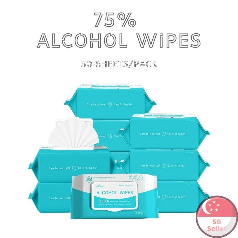 "50 PCS - 75% Alcohol Wipes, Portable Sanitizing Solution: 99.99% Effective Disinfection, Antiviral Protection for On-The-Go Use