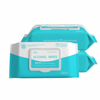 "50 PCS - 75% Alcohol Wipes, Portable Sanitizing Solution: 99.99% Effective Disinfection, Antiviral Protection for On-The-Go Use