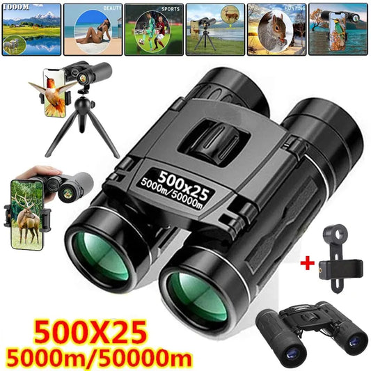 500X25 Portable Hd Zoom 5000M/50000M Binoculars Telescope Powerful Folding Long-Distance Vision Hunting Outdoor Camping Sports Leedoar