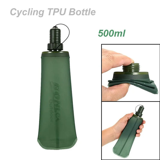 Garrafa esportiva dobrável TPU de 500 ml, garrafa macia para beber água, para corrida, acampamento, caminhada, bicicleta, fitness, bolsa de água 