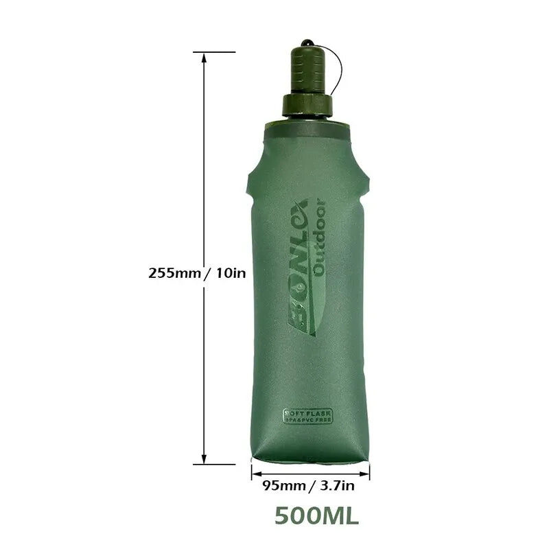 500ml TPU Outdoor Sport Bottle Folding Soft Flask Drink Water Bottle for Running Camping Hiking Bicycle Fitness Water Bag Leedoar