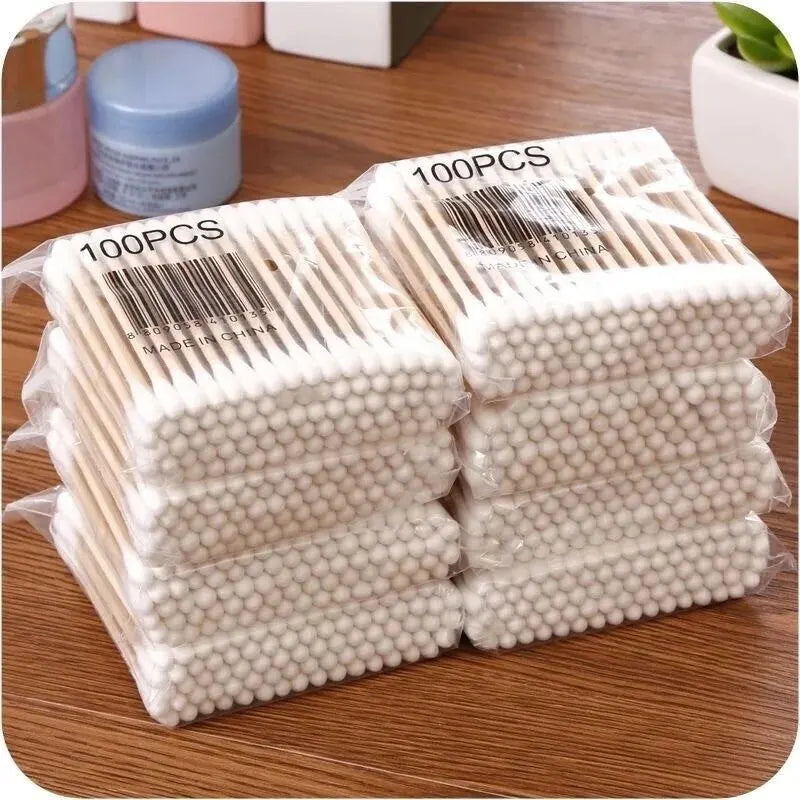 500pcs Double Head Wood Cotton Swab Nose Ears Cleaning Women Makeup Tools Lipstik Cotton Buds Tip Sticks Bastoncillos Oidos Leedoar