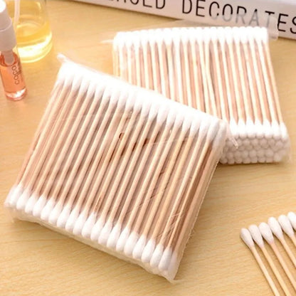 500pcs Double Head Wood Cotton Swab Nose Ears Cleaning Women Makeup Tools Lipstik Cotton Buds Tip Sticks Bastoncillos Oidos Leedoar