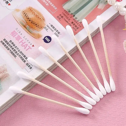 500pcs Double Head Wood Cotton Swab Nose Ears Cleaning Women Makeup Tools Lipstik Cotton Buds Tip Sticks Bastoncillos Oidos Leedoar