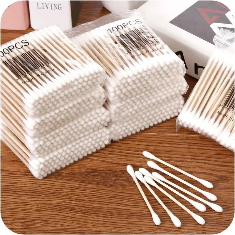 500pcs Double Head Wood Cotton Swab Nose Ears Cleaning Women Makeup Tools Lipstik Cotton Buds Tip Sticks Bastoncillos Oidos Leedoar