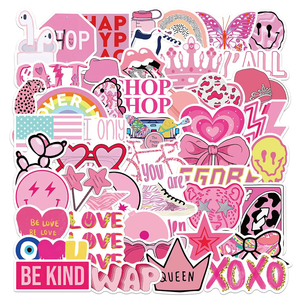 50PCS Cartoon College Style Graffiti Waterproof Stickers Creative Trendy Fridge Mug Skateboard Guitar Helmet Decoration Stickers Leedoar