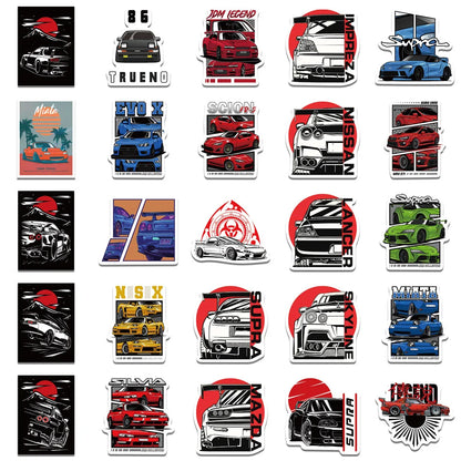 50PCS Japan JDM Racing Car Anime Graffiti Sticker Laptop Motorcycle Car Skateboard Waterproof Decal Kids Toy Gift Sticker Leedoar