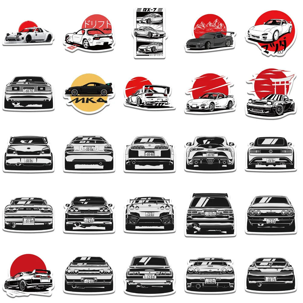 50PCS Japan JDM Racing Car Anime Graffiti Sticker Laptop Motorcycle Car Skateboard Waterproof Decal Kids Toy Gift Sticker Leedoar