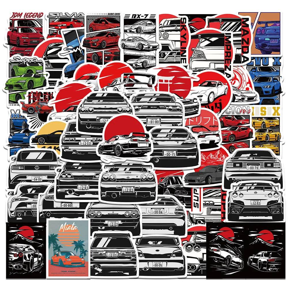 50PCS Japan JDM Racing Car Anime Graffiti Sticker Laptop Motorcycle Car Skateboard Waterproof Decal Kids Toy Gift Sticker Leedoar