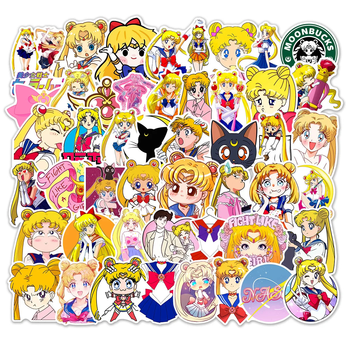 50Pcs Anime Sailor Moon Stickers Kawaii Girls DIY Luggage Water Bottle Phone Case Waterproof Cartoon Sticker for Kids Toys Leedoar