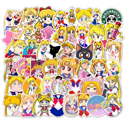 50Pcs Anime Sailor Moon Stickers Kawaii Girls DIY Luggage Water Bottle Phone Case Waterproof Cartoon Sticker for Kids Toys Leedoar