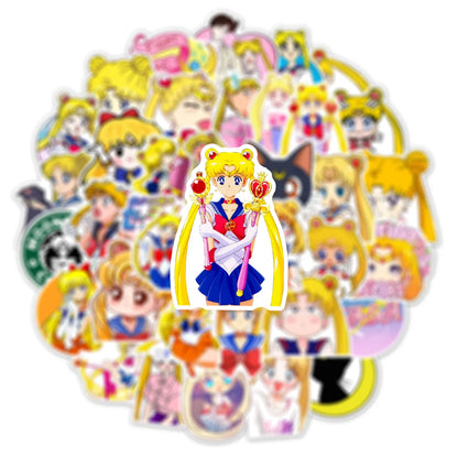 50Pcs Anime Sailor Moon Stickers Kawaii Girls DIY Luggage Water Bottle Phone Case Waterproof Cartoon Sticker for Kids Toys Leedoar