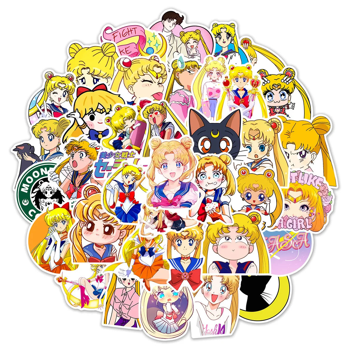 50Pcs Anime Sailor Moon Stickers Kawaii Girls DIY Luggage Water Bottle Phone Case Waterproof Cartoon Sticker for Kids Toys Leedoar