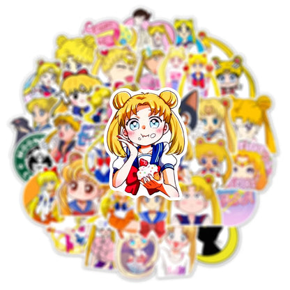 50Pcs Anime Sailor Moon Stickers Kawaii Girls DIY Luggage Water Bottle Phone Case Waterproof Cartoon Sticker for Kids Toys Leedoar