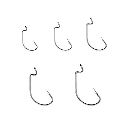 50Pcs Box Fishing Hooks Set Jig Crank Barbed Hook High Carbon Stainless Steel Wide Gap Offset Fishhook Soft Worm Sea Hook Tackle Leedoar