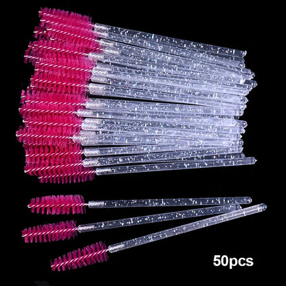 50Pcs Disposable Micro Glitter Eyelash Mascara Wands Mini Crystal Eye Lashes Brush Comb Eyebrow Spoolies Makeup Beauty Tools Leedoar