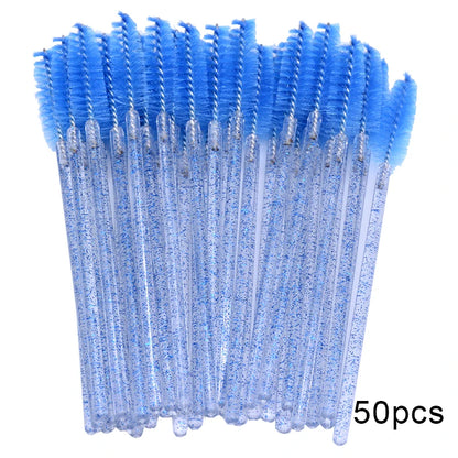 50Pcs Disposable Micro Glitter Eyelash Mascara Wands Mini Crystal Eye Lashes Brush Comb Eyebrow Spoolies Makeup Beauty Tools Leedoar