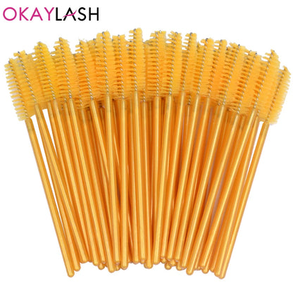 50Pcs Disposable Micro Glitter Eyelash Mascara Wands Mini Crystal Eye Lashes Brush Comb Eyebrow Spoolies Makeup Beauty Tools Leedoar