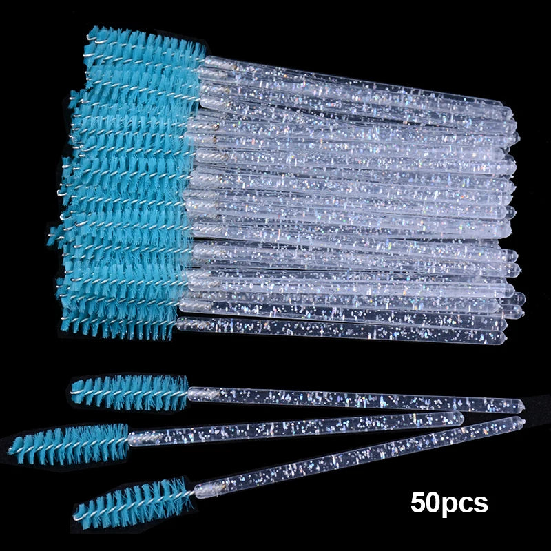 50Pcs Disposable Micro Glitter Eyelash Mascara Wands Mini Crystal Eye Lashes Brush Comb Eyebrow Spoolies Makeup Beauty Tools Leedoar