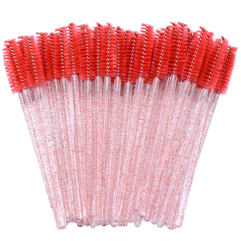 50Pcs Disposable Micro Glitter Eyelash Mascara Wands Mini Crystal Eye Lashes Brush Comb Eyebrow Spoolies Makeup Beauty Tools Leedoar