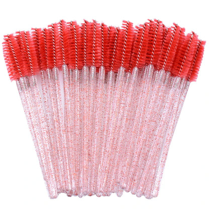 50Pcs Disposable Micro Glitter Eyelash Mascara Wands Mini Crystal Eye Lashes Brush Comb Eyebrow Spoolies Makeup Beauty Tools Leedoar